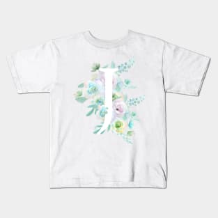 Botanical alphabet J green and purple flowers Kids T-Shirt